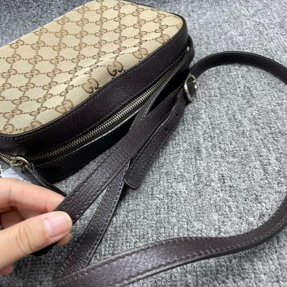 100% Authentic GUCCI Webby Bee Brown&Red&Green Cloth Shoulder Bag - Picture 8 of 15